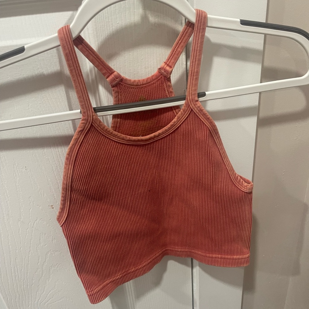 Free People Movement Orange Ribbed High Neck Crop Top